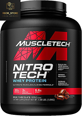 #ad MuscleTech Nitro Tech Whey Protein Isolate amp; Peptides Milk Chocolate 4 Pounds $68.87