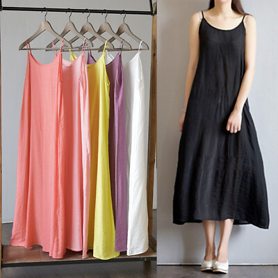 #ad Women Cotton Silk Camisole Full Slips Dresses Loose Under Slip Dress Petticoat $9.49