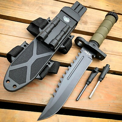 #ad 12.5quot; MILITARY Army TACTICAL Hunting FIXED BLADE SURVIVAL Knife w Fire Starter $18.95