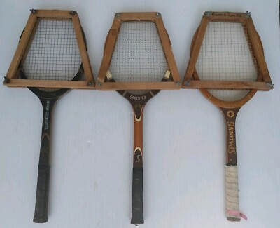 #ad Lot of 3 Vintage Racquets with Wooden Press Holders 2 Spalding and 1 Rawlings $81.71