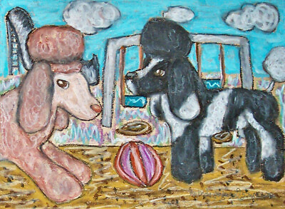 #ad Parti Poodle dog on Playground art artist KSams PRINT 5x7 impressionism gift new $15.99
