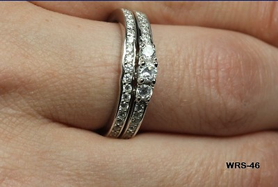 #ad 0.64 C STERLING SILVER 925 ROUND CZ CLASSIC ENGAGEMENT WEDDING RING SET 5.1gms $20.88