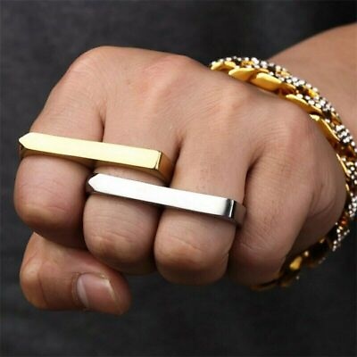 #ad Rings Two Finger Double Rings for Men Women Cool Gold Silver Stainless Steel $9.29