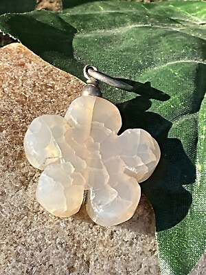 #ad Vintage Carved Flower Stone Pendant Jewelry $16.73