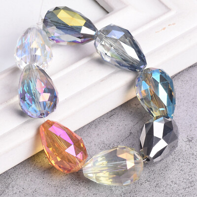 #ad 5pcs Big Teardrop 24x17mm Faceted Crystal Glass Loose Beads for Jewelry Making $4.99