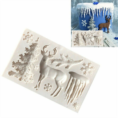 #ad 3D Silicone Christmas Tree Deer Fondant Mould Cake Decorating Chocolate Mold $1.80