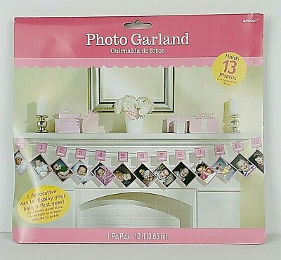 #ad Photo Garland Holds 13 Photos Baby#x27;s First Year Glitter Pink New Sealed $11.95