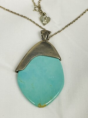 #ad JAY KING STERLING SILVER TURQUOISE FLAT CUT PENDANT W CHAIN 24quot; $60.00
