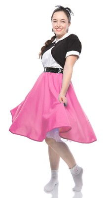 #ad 50s Style Pink Full Circle Skirt Sz S M Elastic Waist Dance Swing Party Hey Viv $24.00