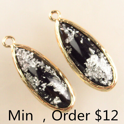 #ad 2Pcs Wrapped Black Silver Opal Teardrop Pendant Bead B64357 $4.99