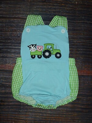 #ad NEW Boutique Farm Tractor Cow Pig Baby Boys Bodysuit Romper Jumpsuit $16.99