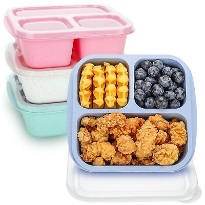 #ad Bento Box For Kids 4 Pack 3 Compartments Meal Prep Containers Reusable Lunch... $25.49