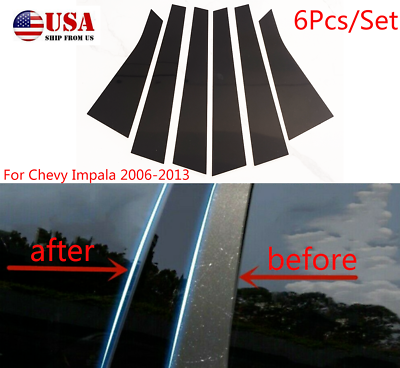 #ad 6Pcs Set Piano Black Pillar Posts For Chevy Impala 2006 2013 Door Trim Cover Kit $16.91