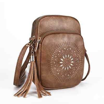 #ad NWT brown vegan leather crossbody BoHo style bag purse handbag B26 $29.00