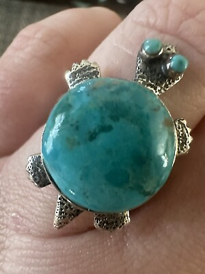 #ad 925 Sterling Silver Natural Turquoise Turtle Ring 10 Gemstone Big Gift Animal $35.10