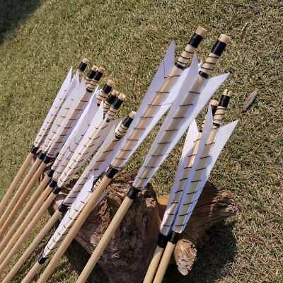 #ad 32quot; Traditional Wooden Arrow 8mm Turkey Feather Archery Recurve Bow Longbow Hunt GBP 18.99