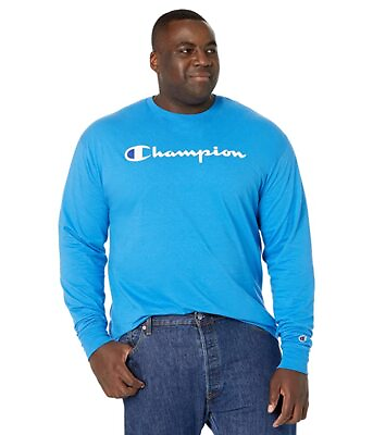 #ad Champion Mens Script Logo Long Sleeve T Shirt Blue 2XL $5.04