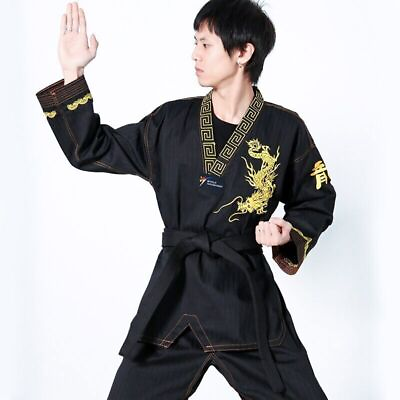 #ad 2023 new Taekwondo suit Master polyester suit Black martial arts clothing $69.37