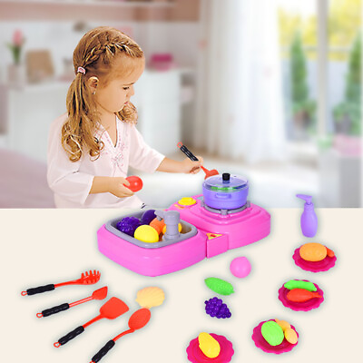 #ad 28 Piece Kids Kitchen Toy Set Pretend Child Play Food Gas stove Sink w LED MUSIC $35.88