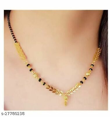 #ad Indian Women Girls Mangalsutra Gold Plated Jewelry Black Bead Chain Set Pendant $10.57