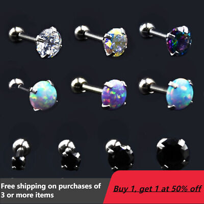 #ad 16G Gem Opal Tragus Helix Cartilage Bar Stud Earrings Labret Monroe Piercing $5.59