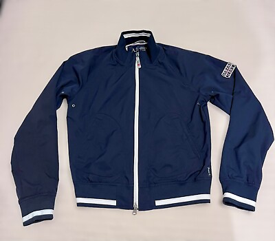#ad Giorgio Armani Jeans Men#x27;s Medium Navy Blue And White Zip Up Bomber Jacket $55.00