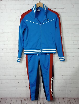 #ad Champion Track Jacket Pants Set Womens Small Tricot Life Warm Up Retro Blue Red $54.00