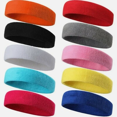 #ad Elastic Headband Sports Gym Yoga Cotton Sweatband Turban Stretch Hair Band $10.00