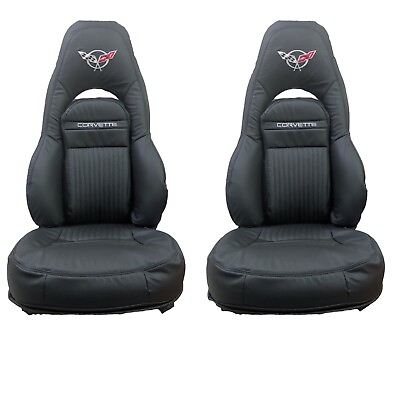 #ad FIT CHEVY CORVETTE C5 SPORTS LEATHER REPLACEMENT SEAT COVERS 97 04 BLACK STITCHG $248.99