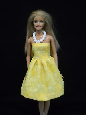 #ad Yellow Dress and Necklace Fits Barbie Doll Handmade * $6.84