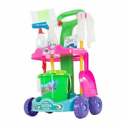 #ad Pretend Play Cleaning Set with Caddy on Wheels Broom Mop Moms Helper $29.99