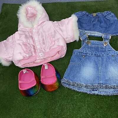 #ad Build A bear Rainbow Sparkle Flats Puffer Jacket Skirt amp; Overalls Clothes Lot $12.99