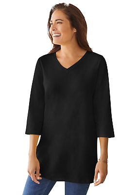 #ad Woman Within Women#x27;s Plus Size Perfect Three Quarter Sleeve V Neck Tunic $19.95