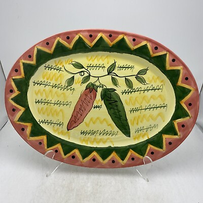 #ad Hausen Ware 16 x 12 oval Southwest Pepper Platter Pink Green Yellow Ceramic $18.00