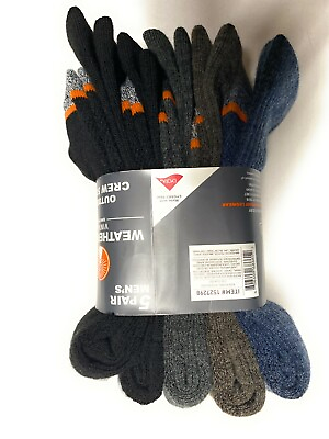 #ad Weatherproof Men#x27;s Wool Blend Crew Socks Pack 5 Shoe Size 6 12 $20.99