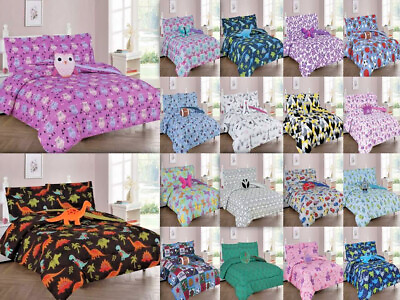 #ad 6 8 PC PRINTED COMFORTER BEDDING BED SET FOR KIDS AND TEENS WITH FURRY TEDDY $39.10