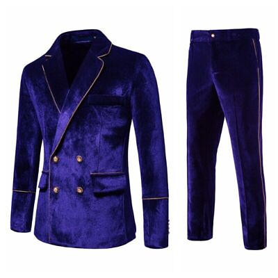 #ad Men#x27;s Velvet Suits Dress Jacket Party Costumes Jacket and Pants $95.38