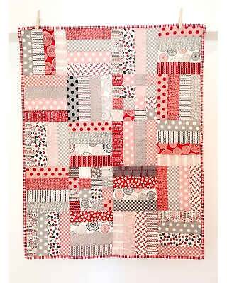 #ad Small Patchwork Quilt Handmade Red White 2017 Nice Lap Quilt 30quot; x 38quot; $25.00