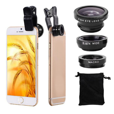 #ad Universal 3 in1 Clip On Camera Lens Kit Fisheye Wide Angle Macro For Cell Phone♧ C $5.00