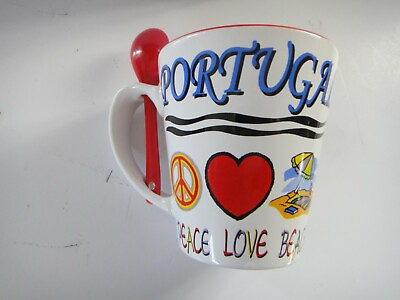 #ad Portugal quot;Peace Love Beachquot; 13 oz Collectible Mug and Spoon Set new $11.99