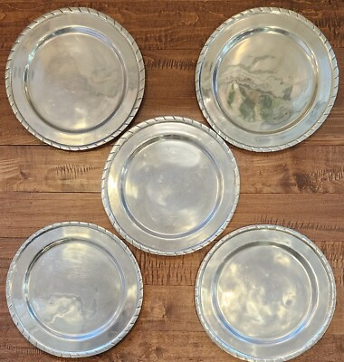 #ad Mexican Made Pewter Dinner Plates Chargers 11 7 8quot; Spiral Design Edging Set of 5 $59.50
