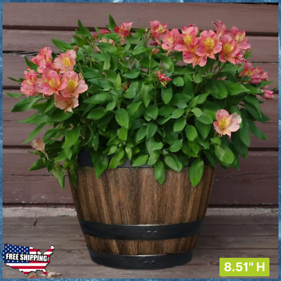 #ad Large Resin Planter Garden Flower Plant Pot Walnut Barrel Gardening Pots $12.05