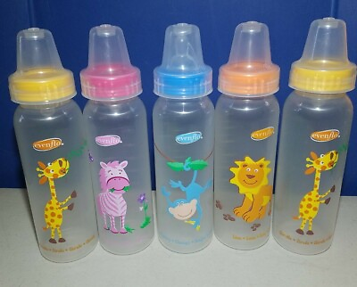 5 Evenflo Baby Bottle Plastic Nursers 8oz NEW Safari Animals $42.99