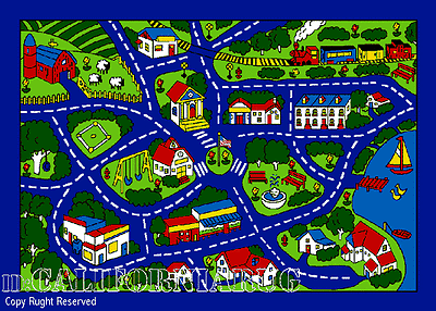 #ad 7x10 Area Rug Play Road Driving Time Street Car Kids City Fun Time New BLUE $189.99