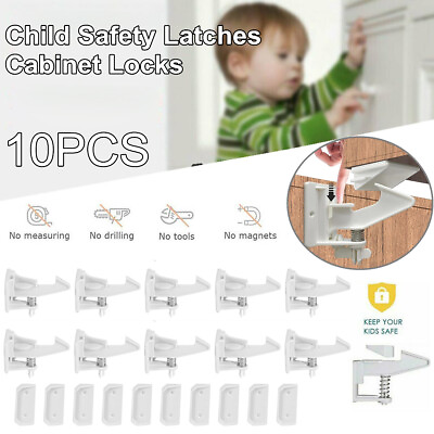 #ad Cabinet Locks Child Safety Latches Baby Proof Lock Drawer Door 10 PCS White Gift $13.07