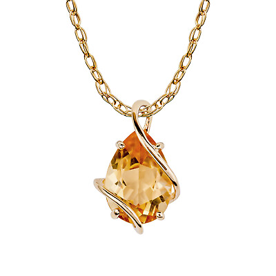 #ad 10k Yellow Gold Genuine Pear shape Citrine Teardrop Pendant Necklace $116.79