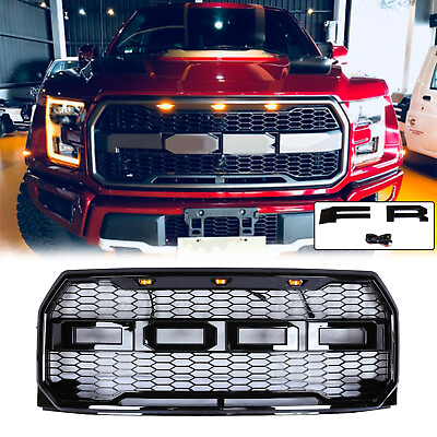 #ad Fits 2015 2016 2017 Ford F150 Raptor Style Gloss Black Front Bumper Grille Grill $89.99