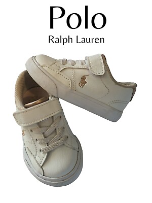 #ad Polo Ralph Lauren Kids White amp; Copper Toddler Leather Sneaker Hook amp; Loop Size 5 $19.80