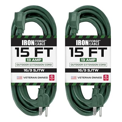 #ad Pack of 2 Outdoor Extension Cords 15 FT ea 16 3 Durable Green 3 Prong $20.99