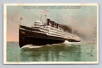 #ad c1910s Phostint Postcard City of Detroit III Floating Hotel Ship $12.61